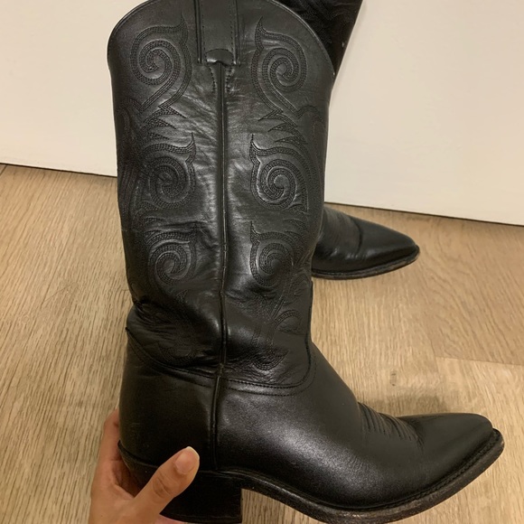 Tony Lama Vintage Black Cowboy Boots Sz 7B - Picture 3 of 15